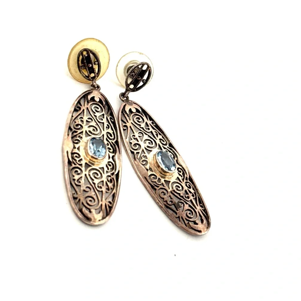 London Blue Topaz 925 Sterling Silver Dangle Earrings for Pierced Ears 9.2g